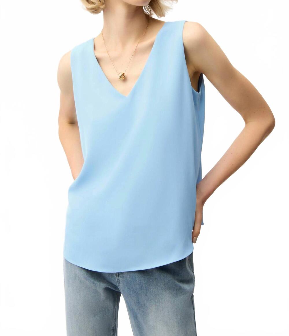 NEW JOSEPH RIBKOFF woven twill v-neckline top in sky blue